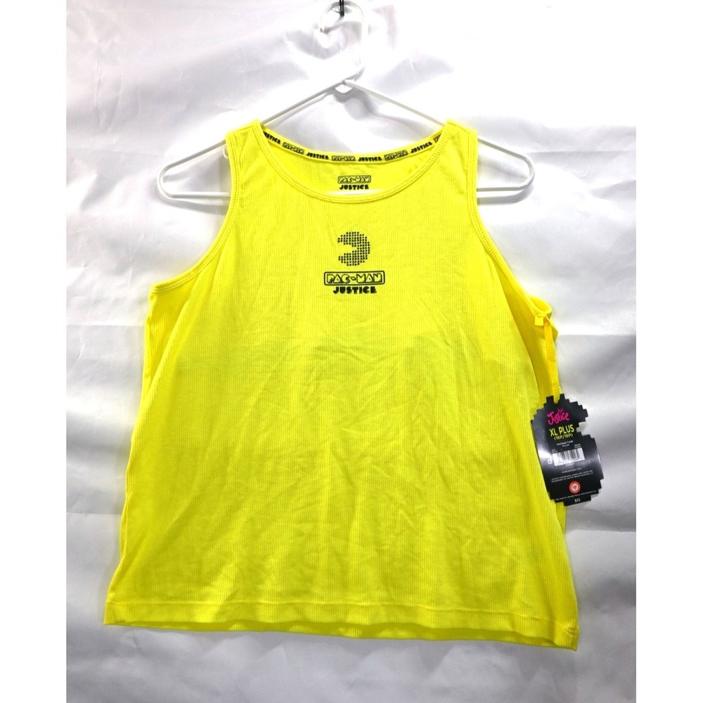 Justice Pac Man Tank Top Yellow Ribbed Graphic Sleeveless XL Plus Girls NWT